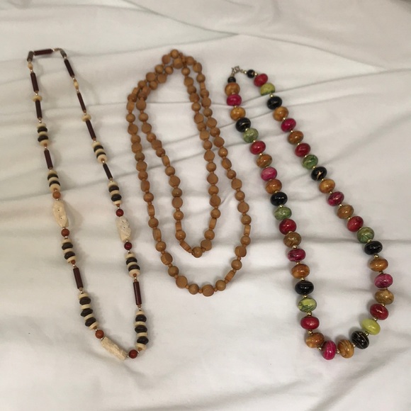 unbranded Jewelry - Bohemian Style Lot of 3 Necklaces Wood & Beads